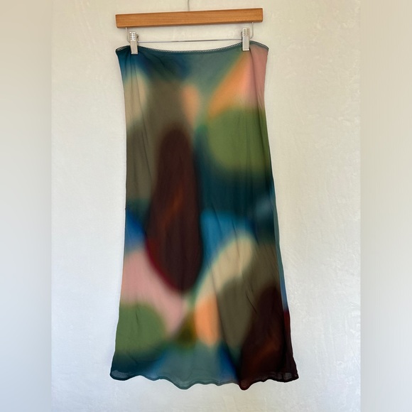 Reformation womens brown blue green y2k casual Layla Skirt Blur midi size 12 - Picture 2 of 7